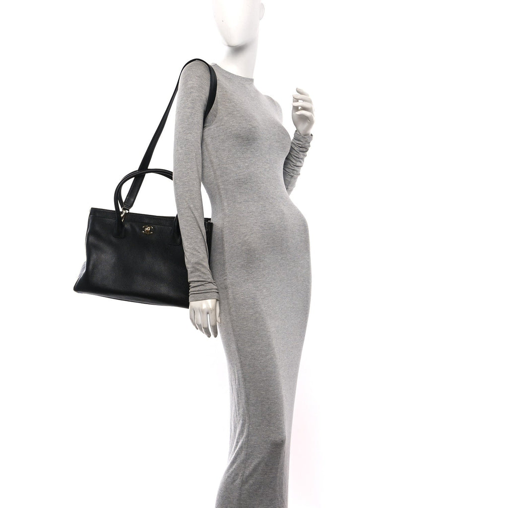Calfskin Cerf Executive Shopper Tote Black