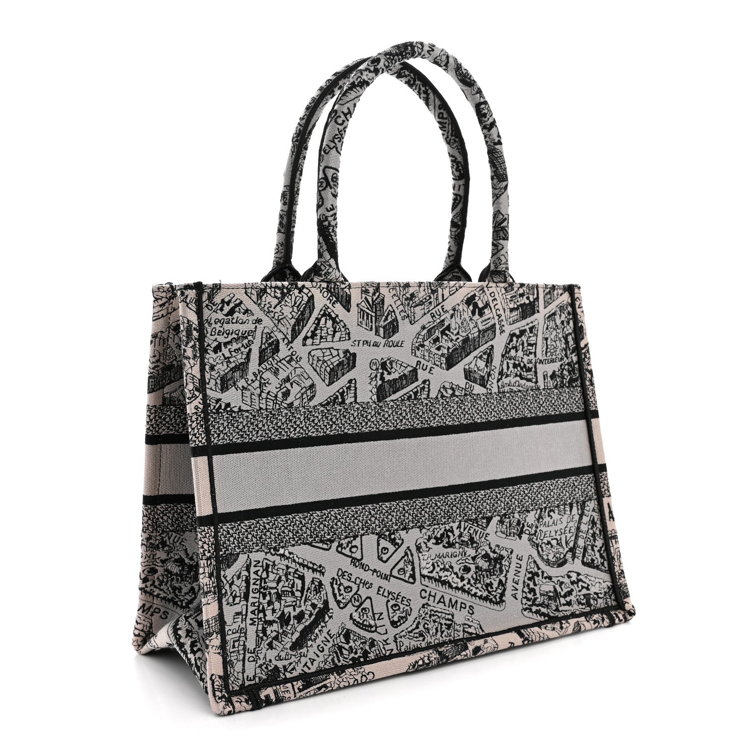 Canvas Embroidered Medium Plan De Paris Book Tote Grey Black