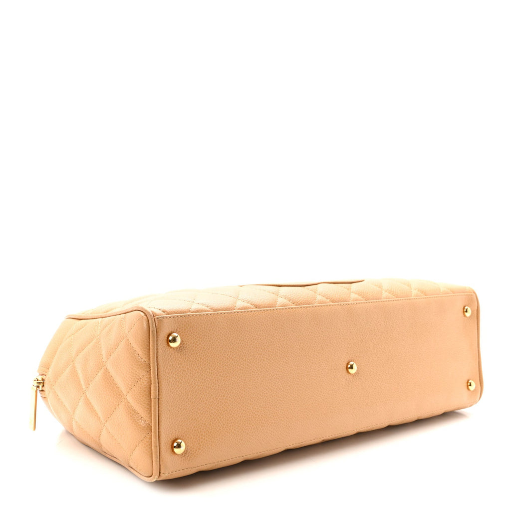 Caviar Quilted Large Bowler Bag Beige