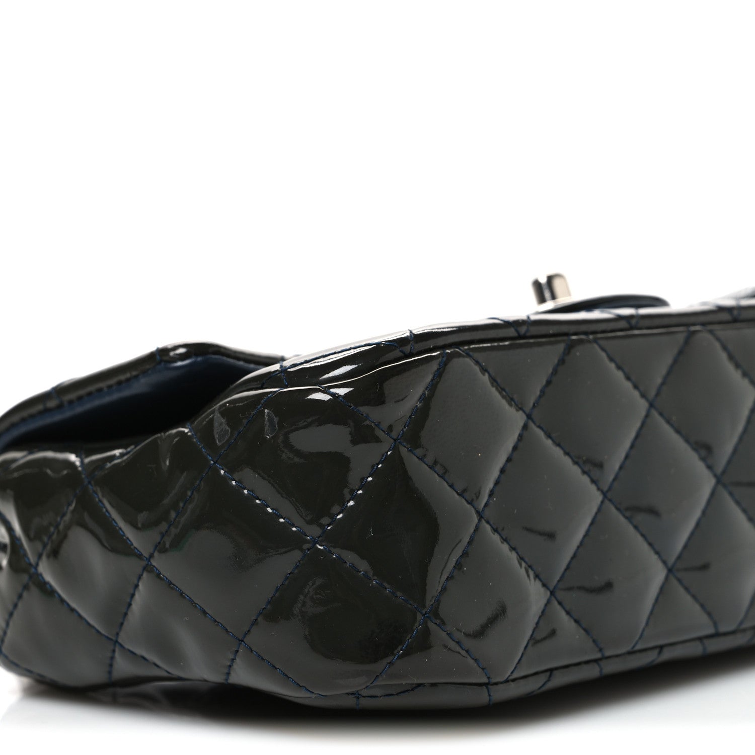 Patent Calfskin Quilted Mini Rectangular Flap Navy Blue