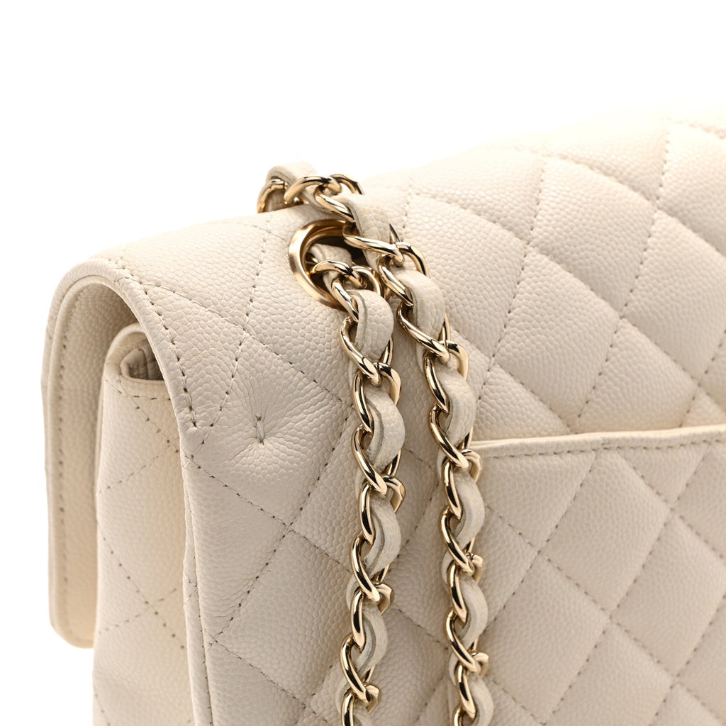 Caviar Quilted Medium Double Flap White