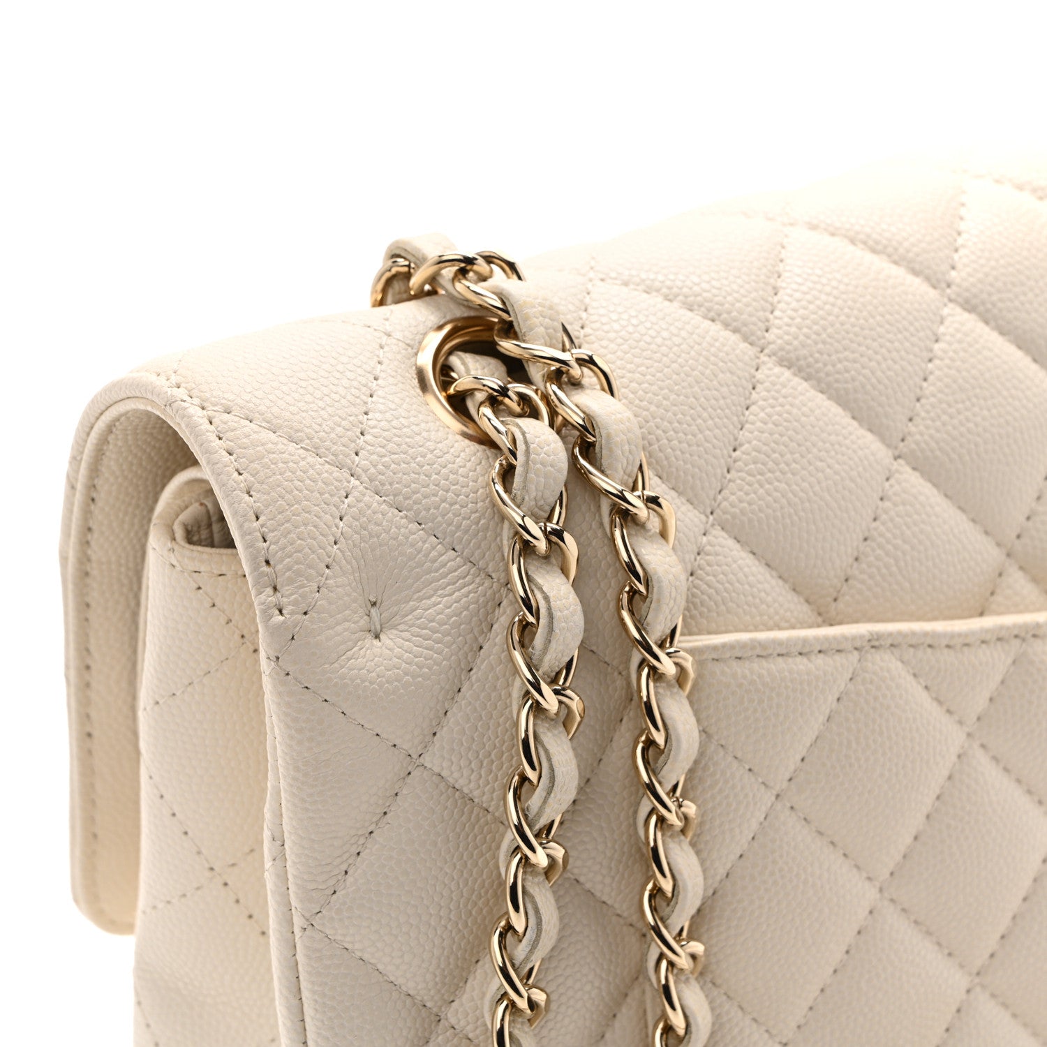 Caviar Quilted Medium Double Flap White
