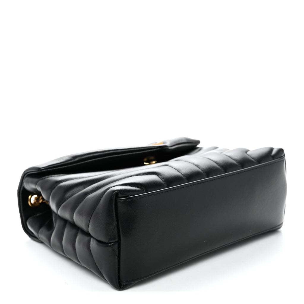Calfskin Y Quilted Monogram Small Loulou Chain Satchel Black