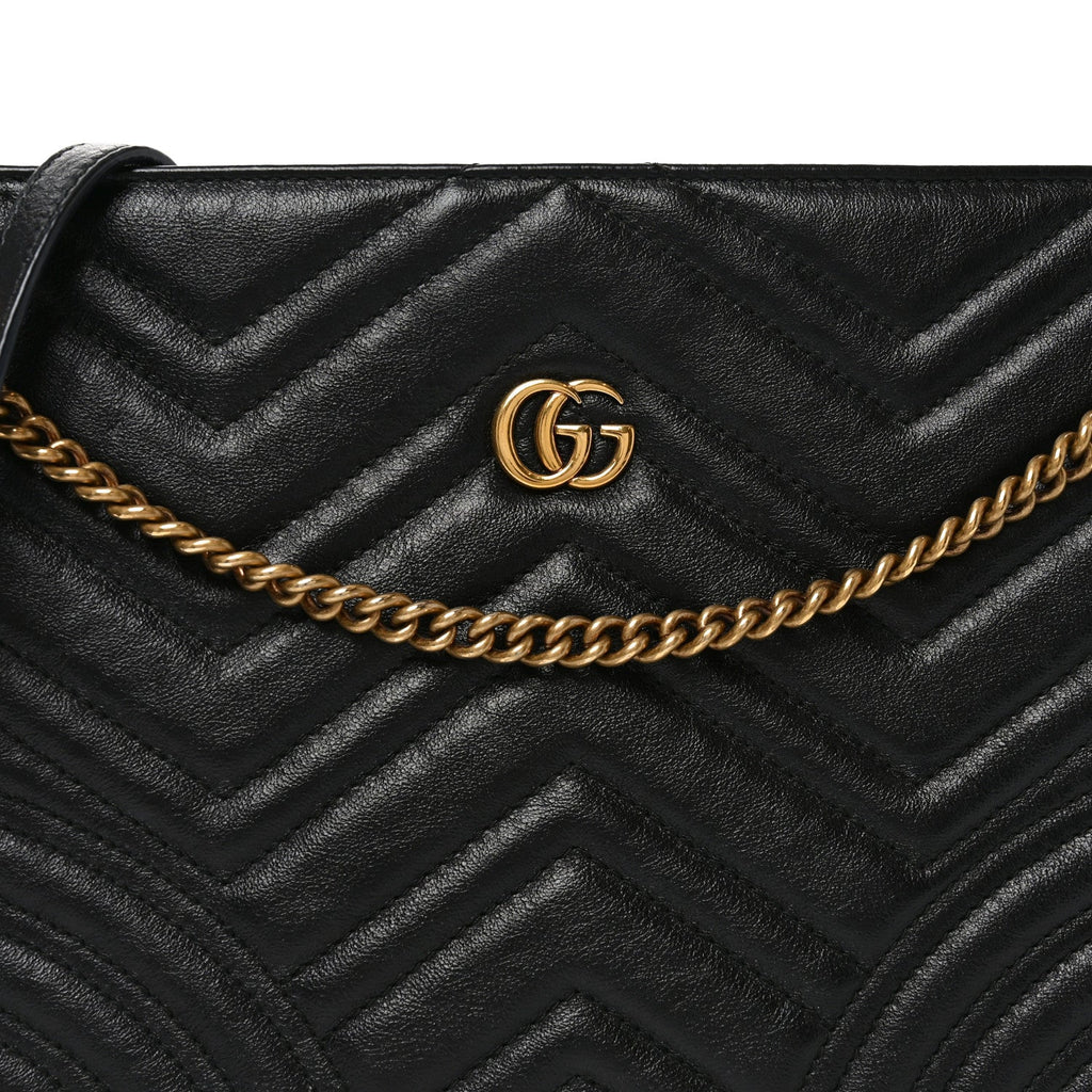 Azalea Calfskin Matelasse Heart Medium GG Marmont Slim Shoulder Bag Black