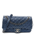 Iridescent Caviar Quilted Jumbo Easy Flap Dark Blue