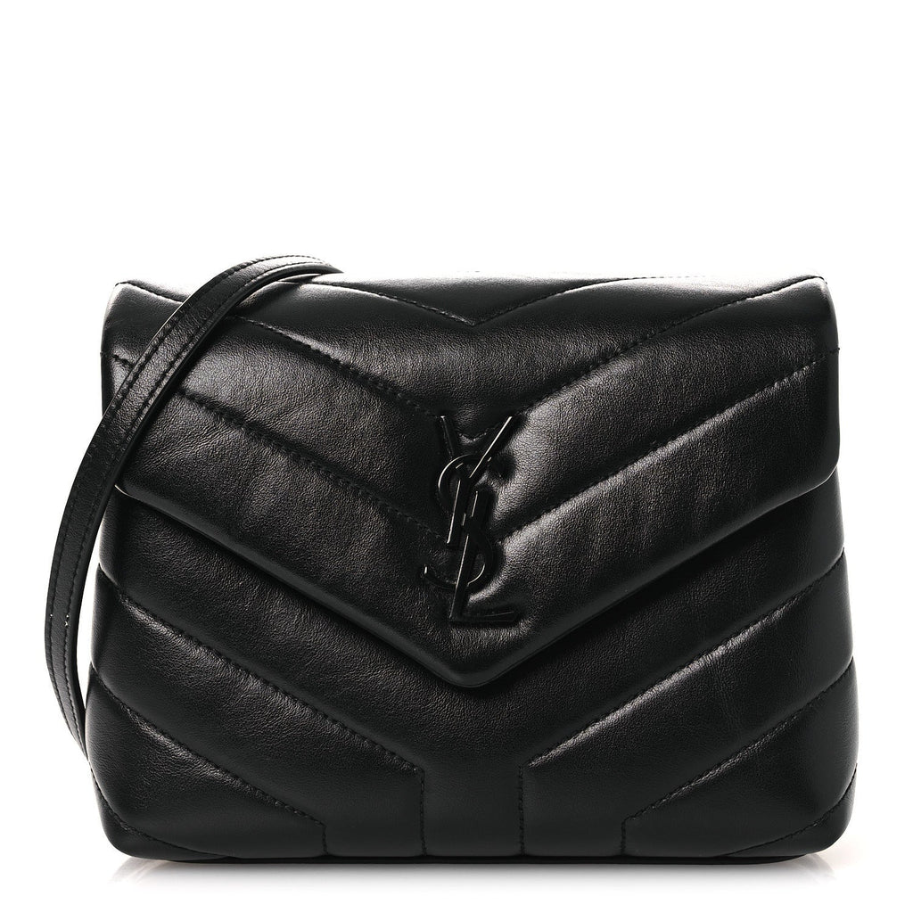 Calfskin Y Quilted Monogram Monochrome Toy Loulou Crossbody Bag Black