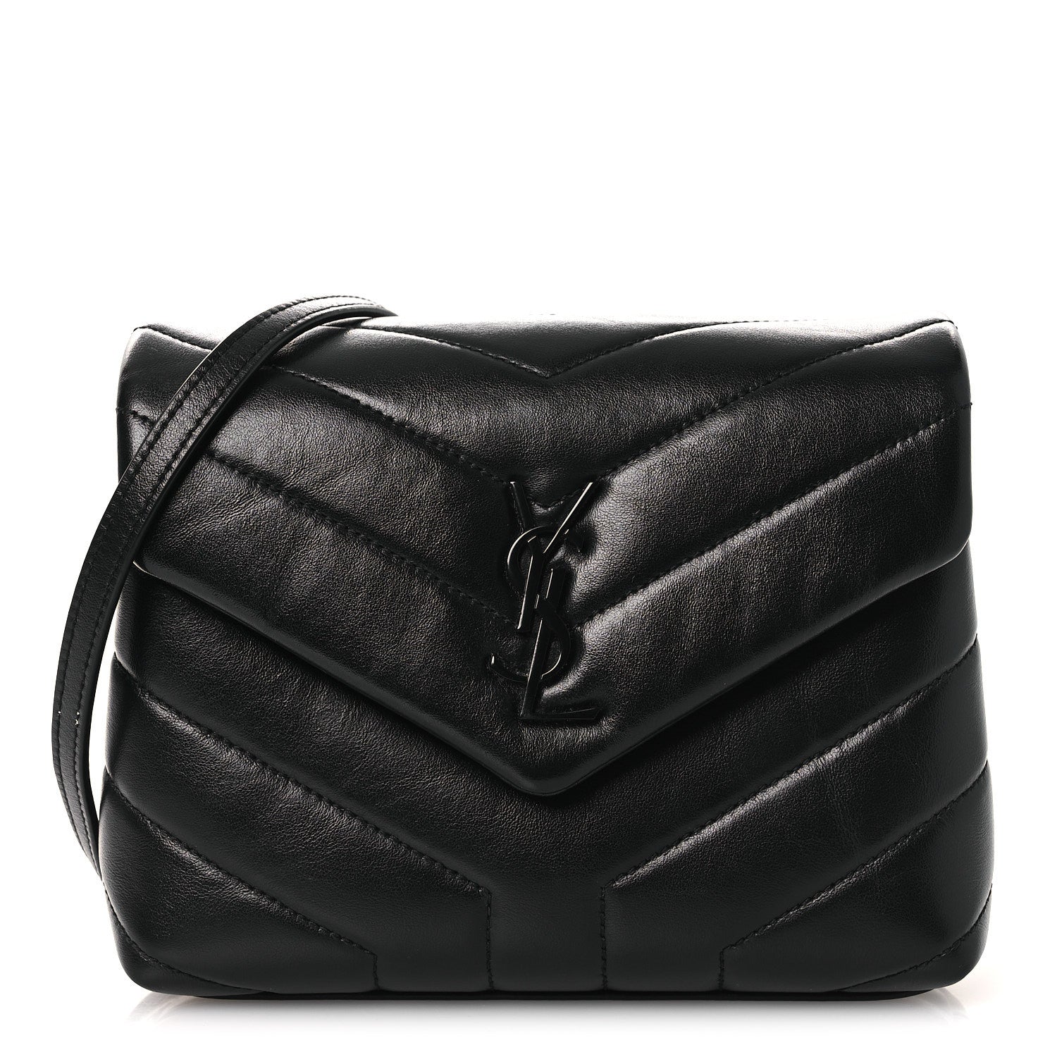 Calfskin Y Quilted Monogram Monochrome Toy Loulou Crossbody Bag Black