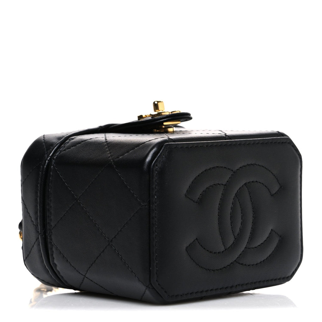 Lambskin Quilted Vanity Clutch With Chain Black