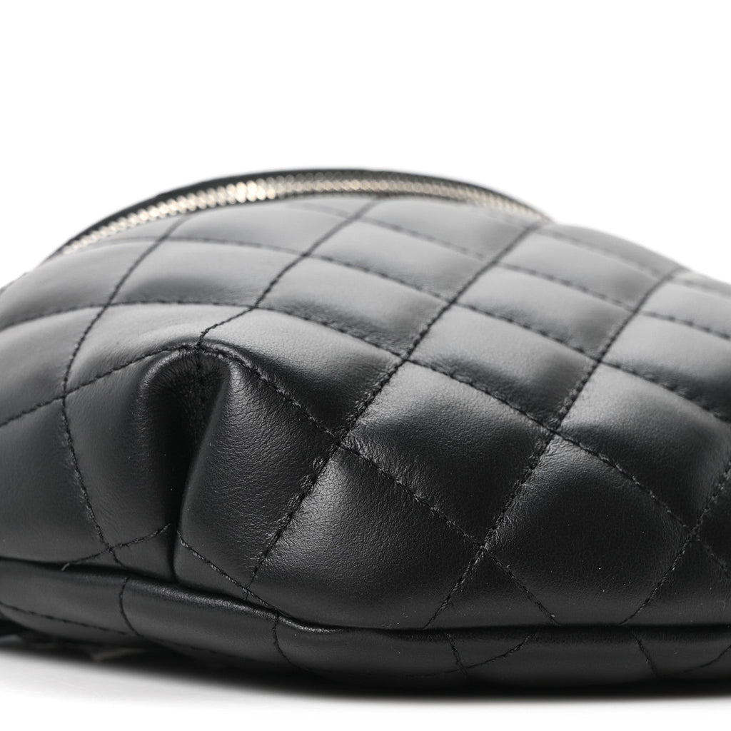 Lambskin Quilted Waist Belt Bag Black