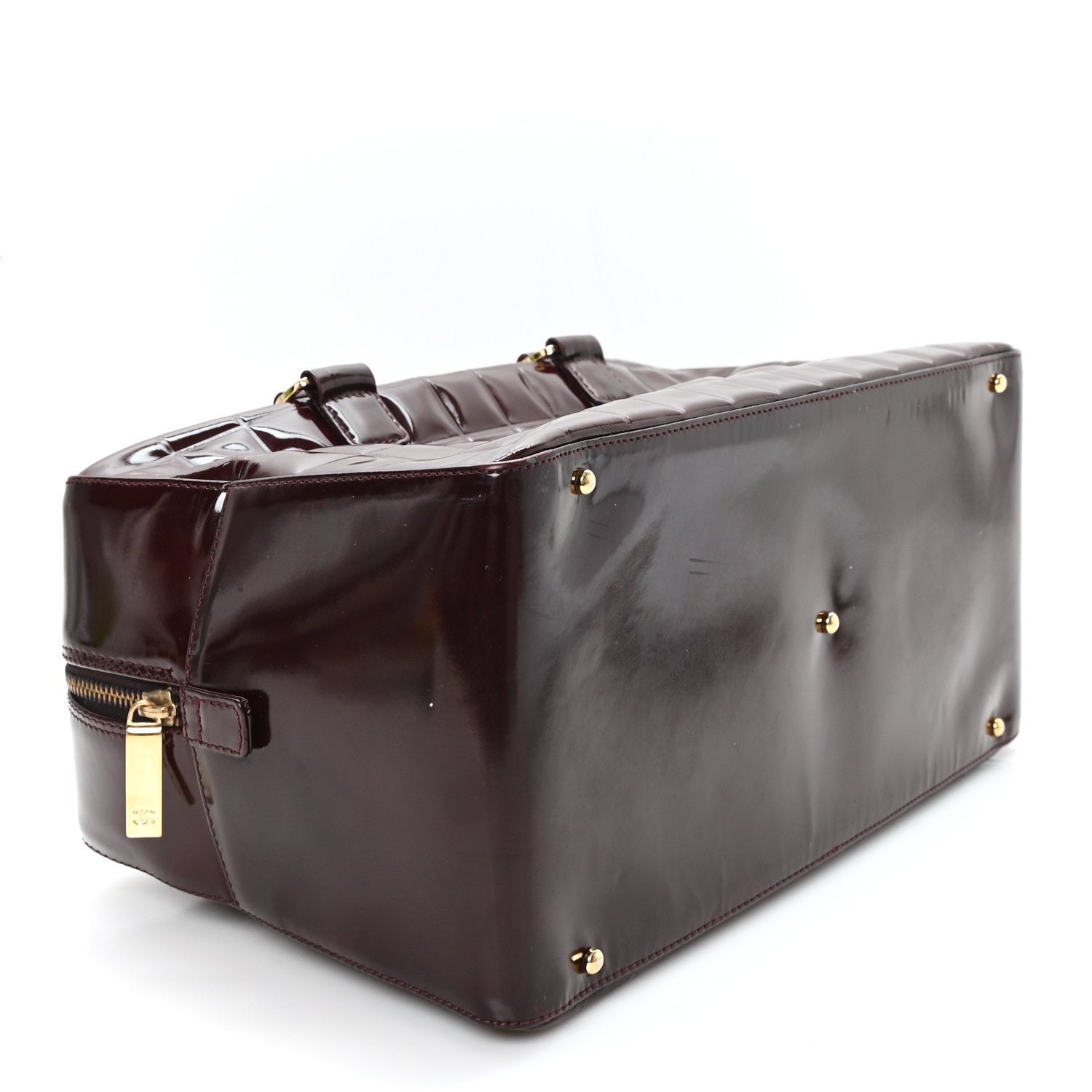 Patent Quilted Chocolate Bar Bowler Burgundy