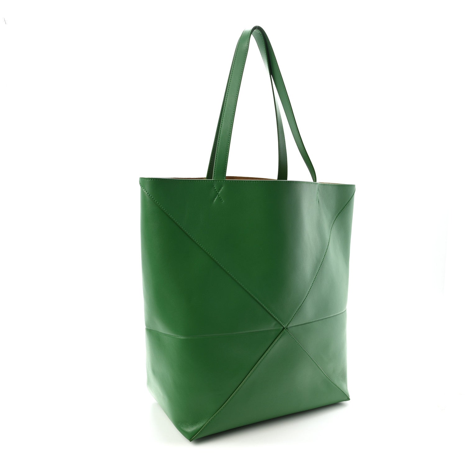 Shiny Calfskin XL Puzzle Fold Tote Tropical Green