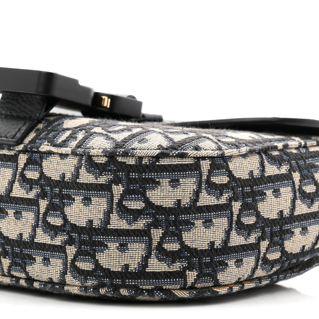 Grained Calfskin Oblique Mini Saddle Messenger Bag With Flap Beige Black