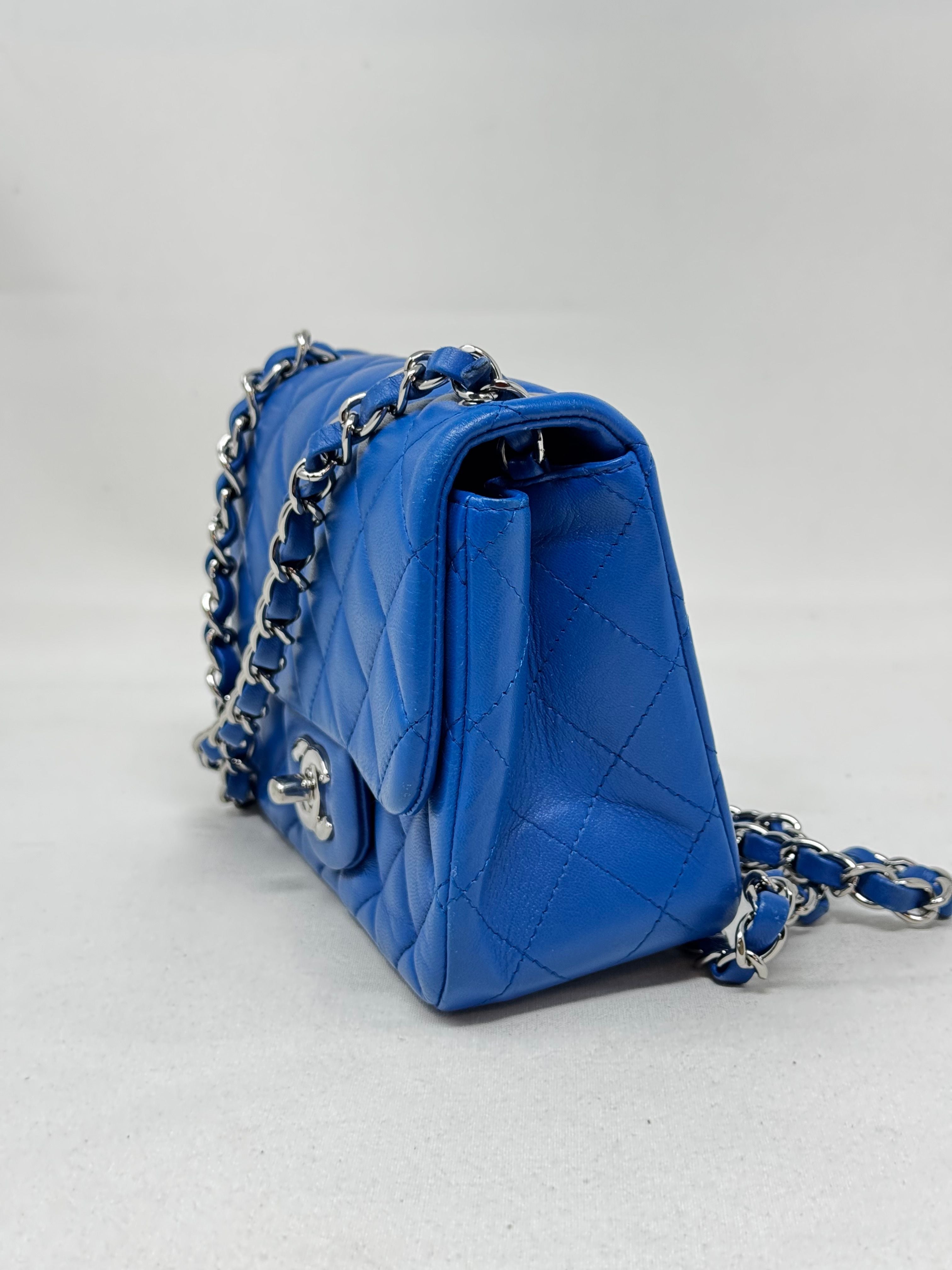 CHANEL Lambskin Quilted Mini Square Flap Blue B21-55