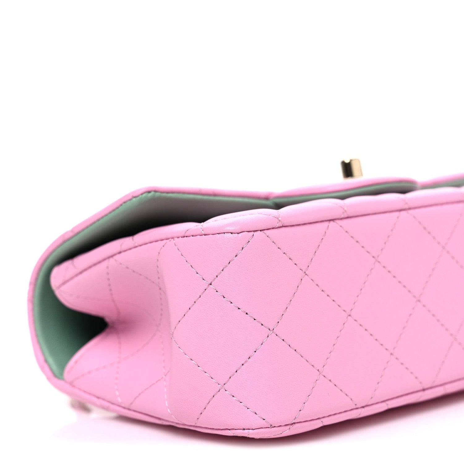 Lambskin Quilted Mini Top Handle Rectangular Flap Pink Green