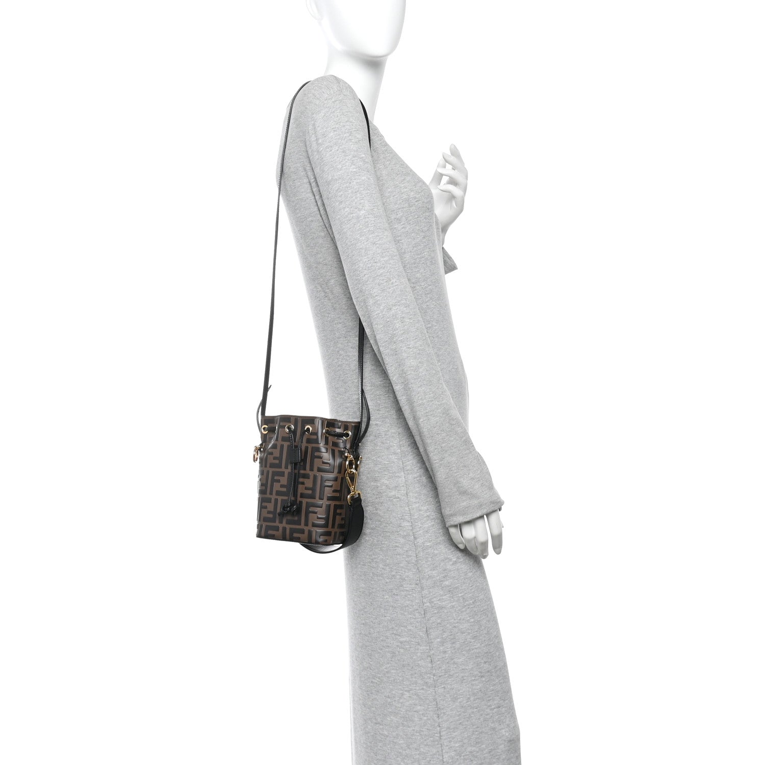Vitello Liberty F is Fendi Bi-Color FF 1974 Embossed Mini Mon Tresor Bucket Bag Maya Black