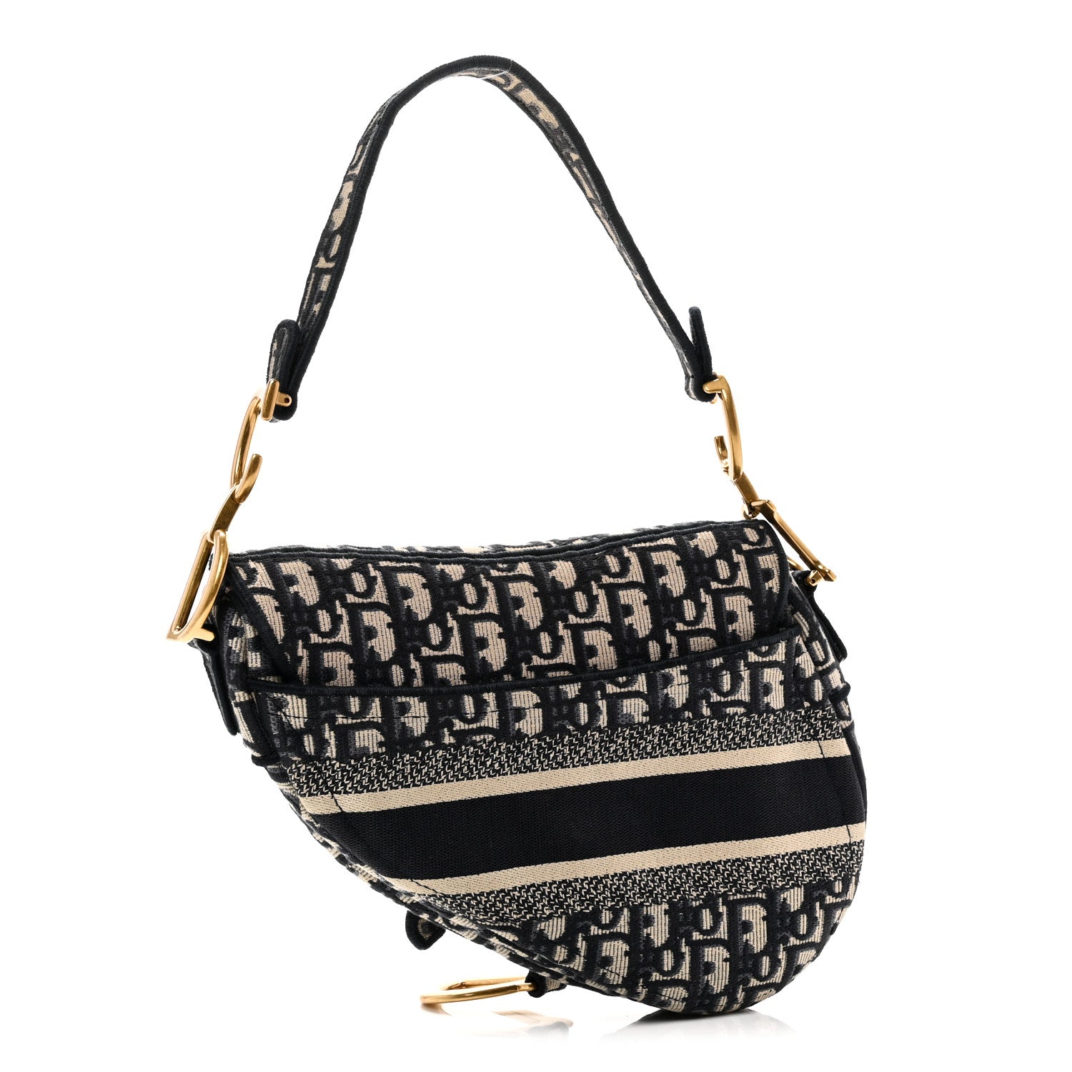Oblique Embroidered Saddle Bag Blue