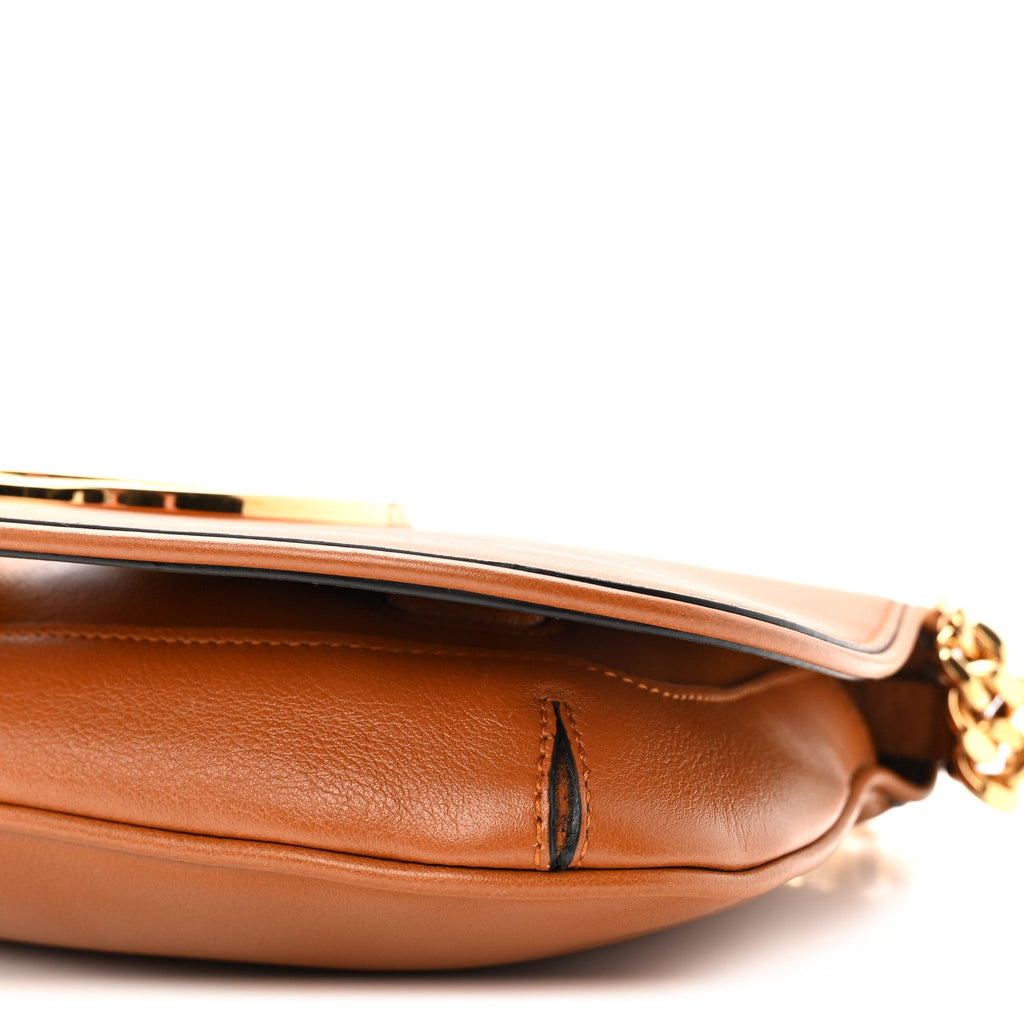 Roxy Calfskin Blondie Chain Shoulder Flap Bag Blondie Cognac