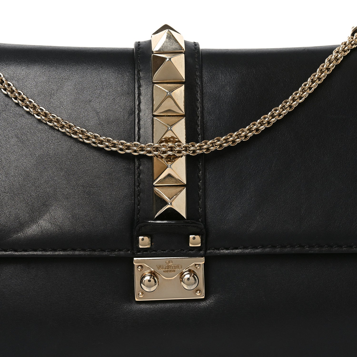 Vitello Large Glam Lock Rockstud Flap Black