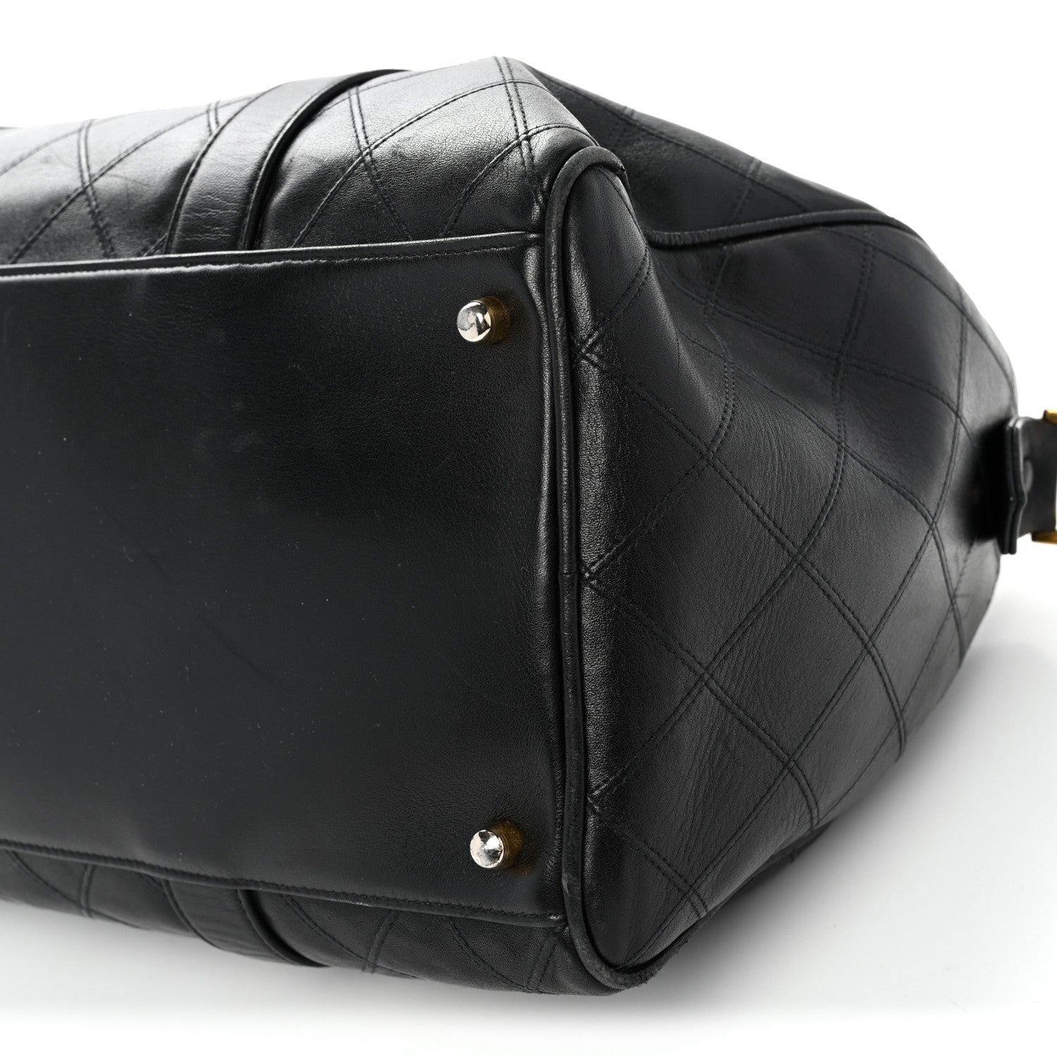 Calfskin Stitched Duffle Travel Bag Black