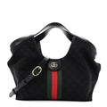 Denim GG Monogram Web Small Giglio Tote Black