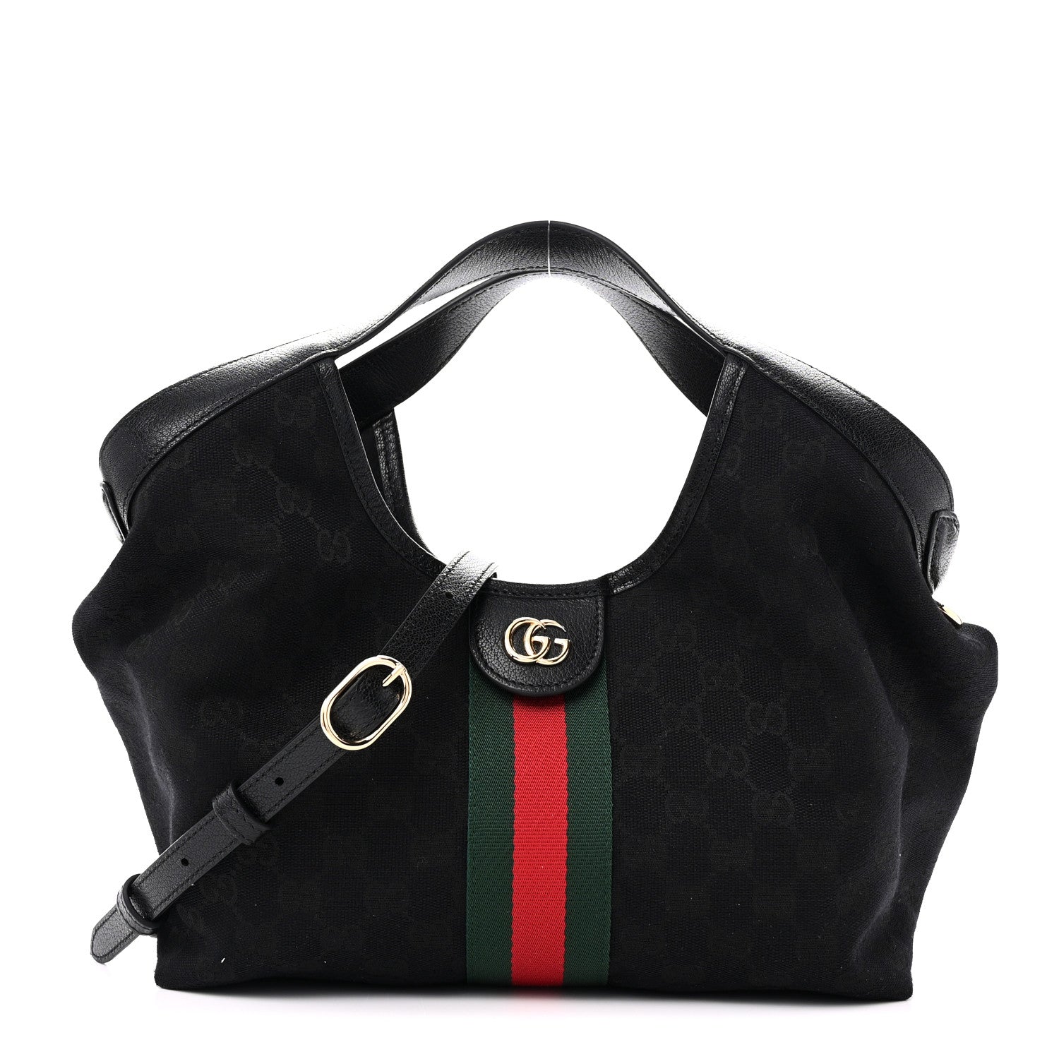 Denim GG Monogram Web Small Giglio Tote Black