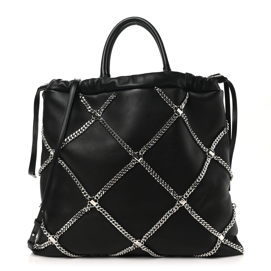 Nappa Chain Drawstring Shoulder Bag Black