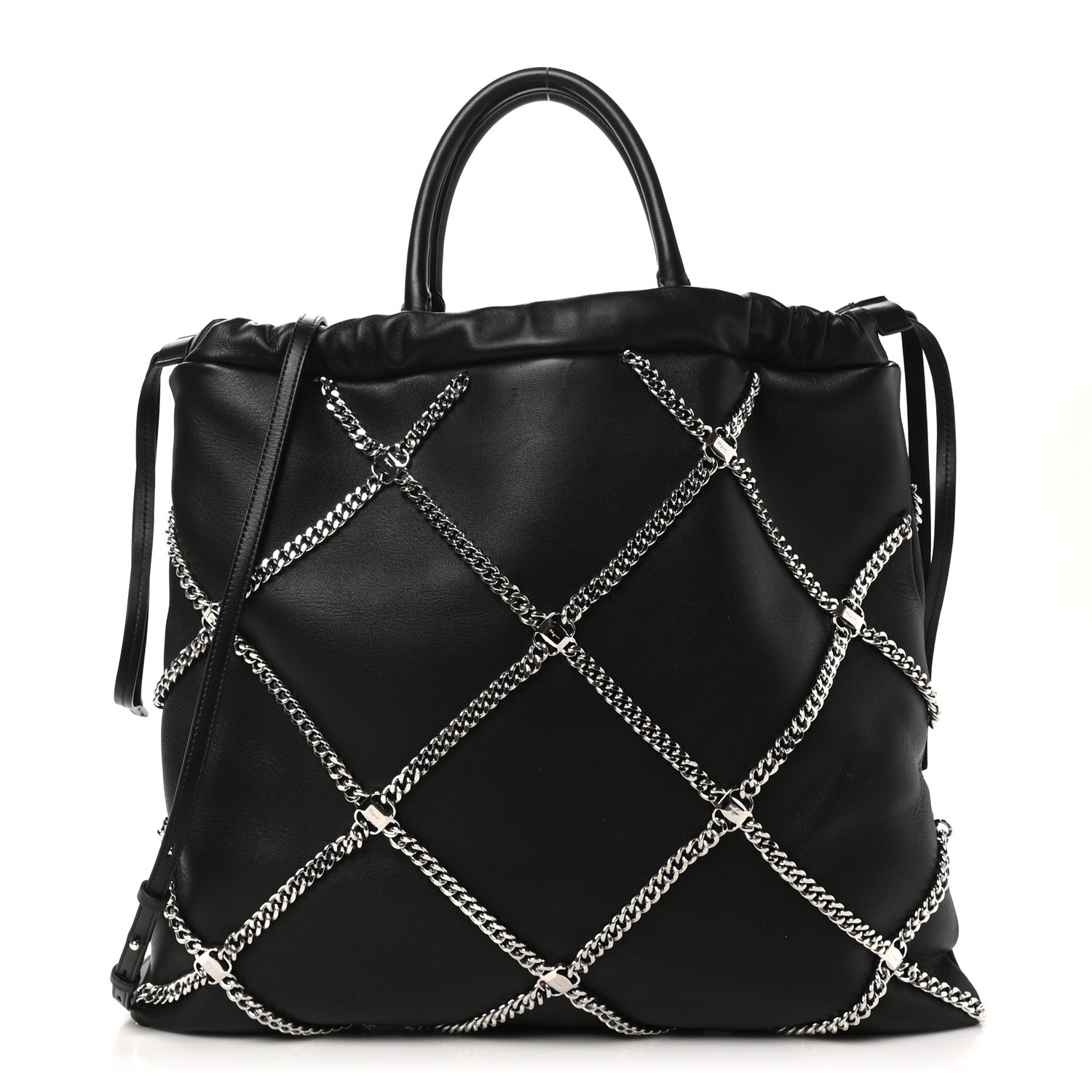 Nappa Chain Drawstring Shoulder Bag Black