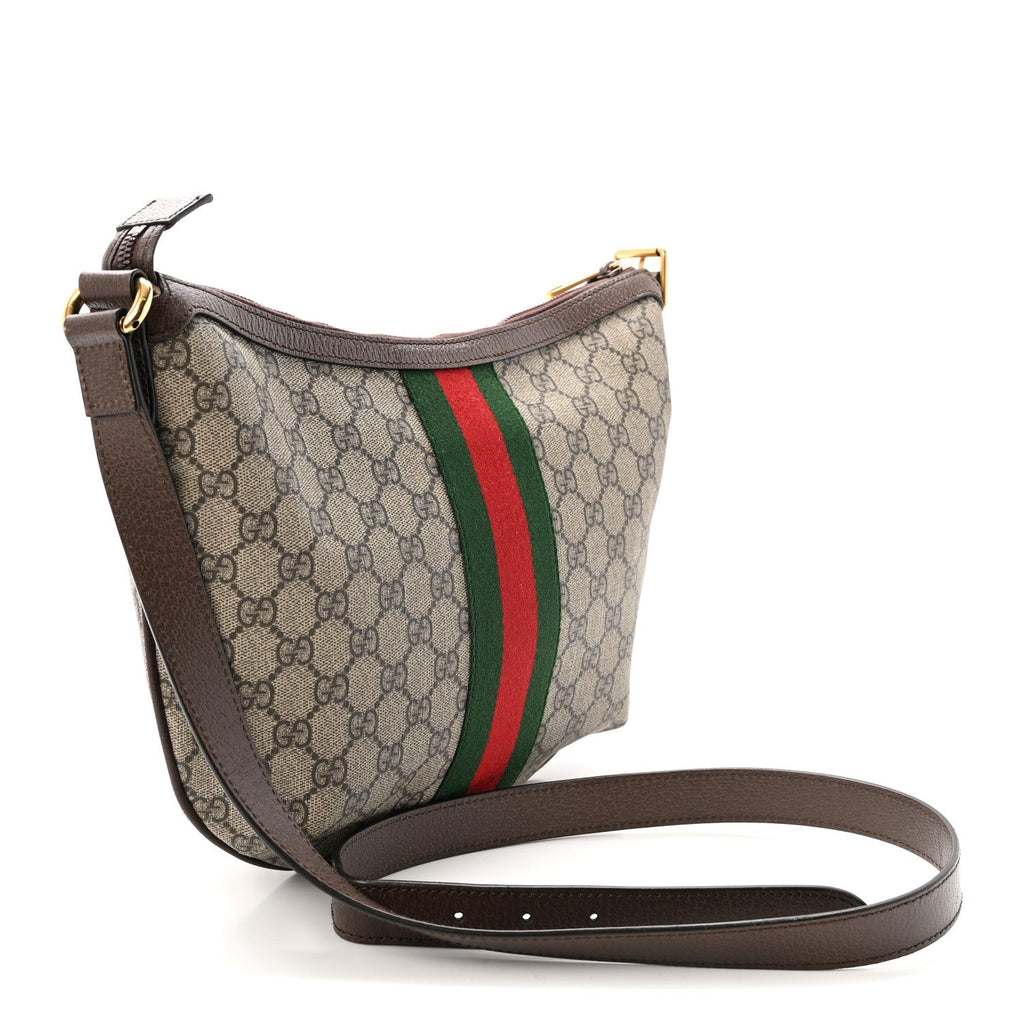 GG Supreme Monogram Web Small Ophidia Half Moon Hobo Brown