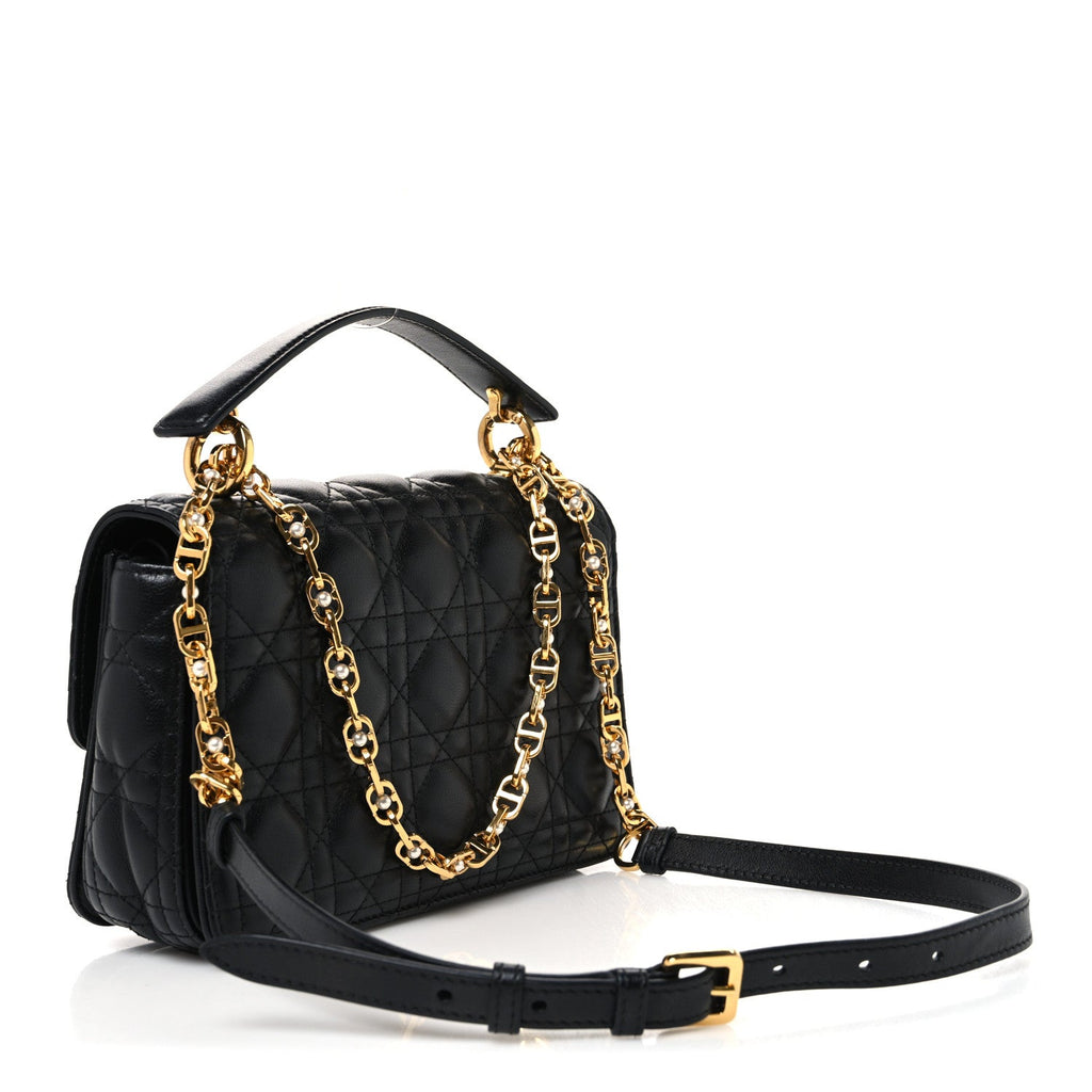 Calfskin Cannage Small Dior Jolie Top Handle Black