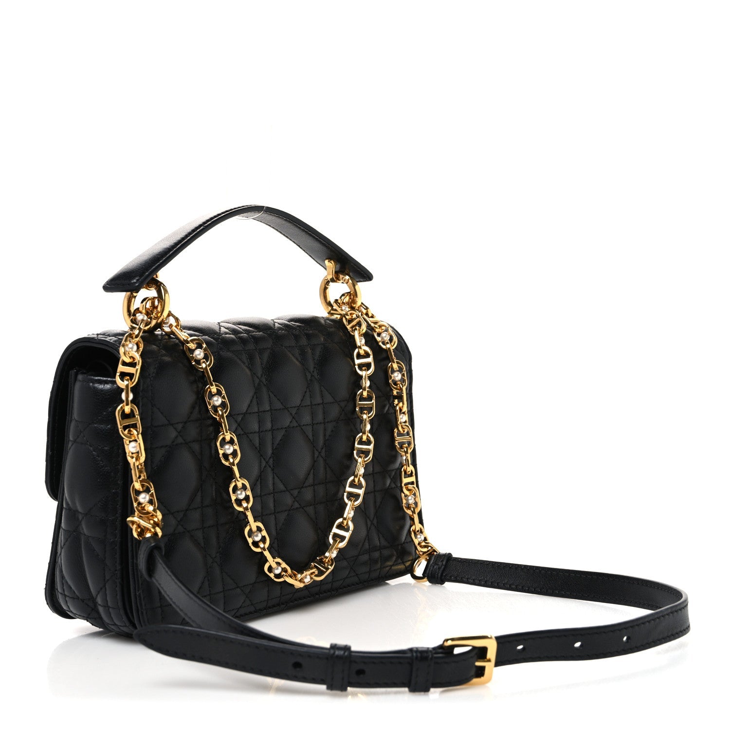 Calfskin Cannage Small Dior Jolie Top Handle Black