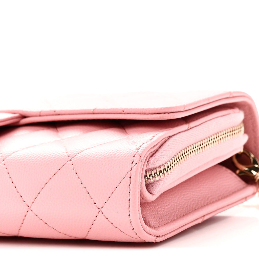 Caviar Quilted Phone Holder Wallet on Removable Chain Pink