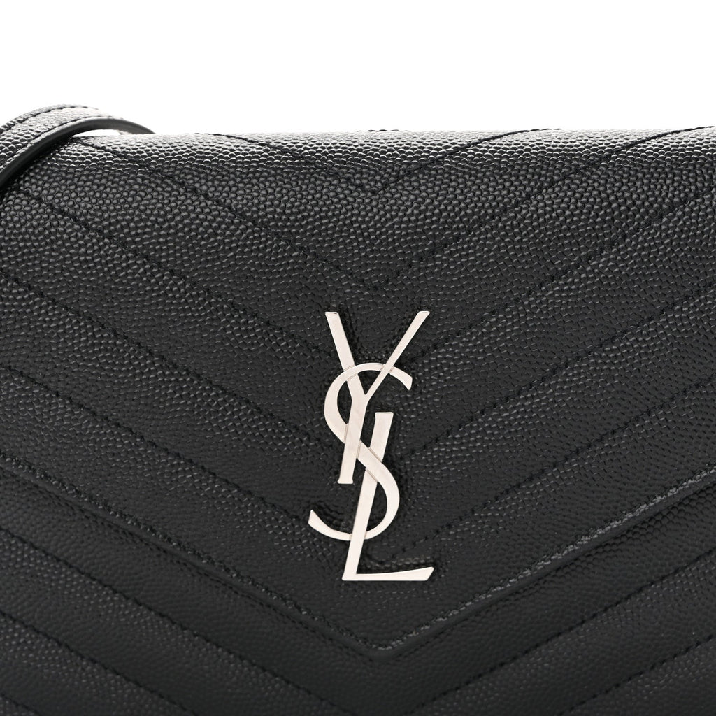 Grain De Poudre Matelasse Chevron Monogram Envelope Chain Wallet Black