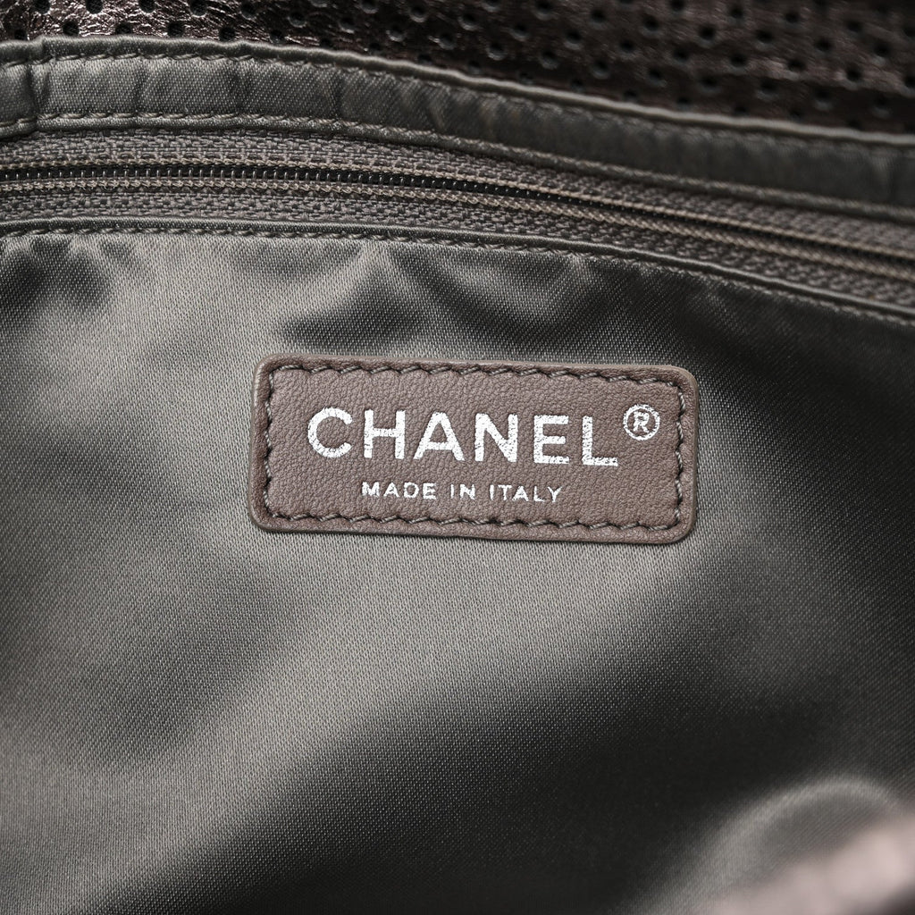 Metallic Crackled Calfskin Perforated Drill Flap Bronze