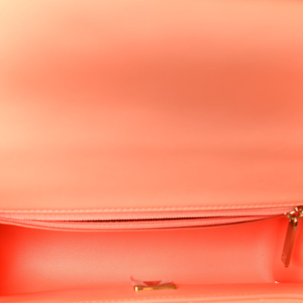 Lambskin Quilted Mini Top Handle Rectangular Flap Light Orange