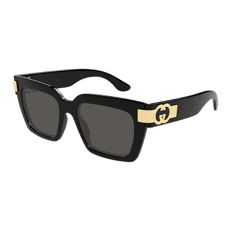 Gucci Sunglasses Square Full Rim, Shiny Black Frame and Grey Lens GG1689S001