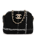 Tweed Quilted Mini Clutch With Chain Black White