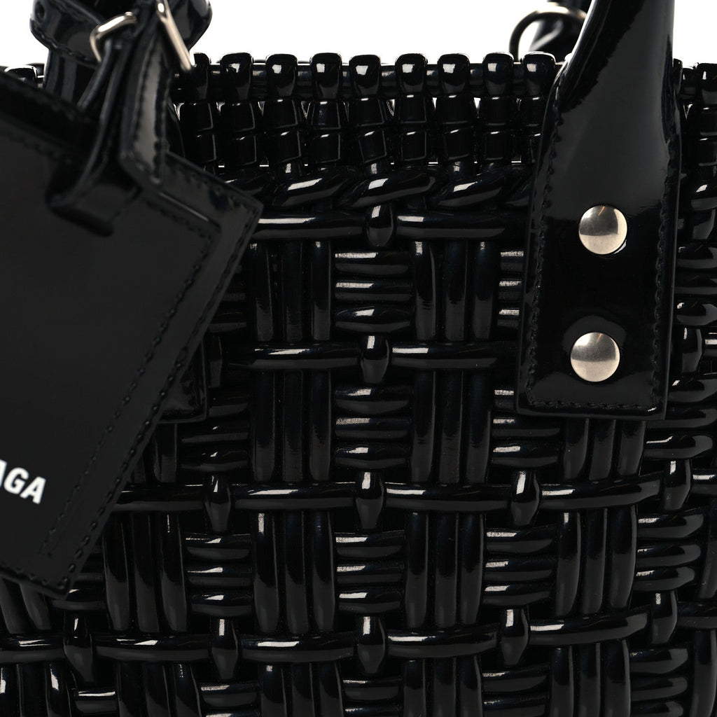 Faux Calfskin Braided Varnished XXS Bistro Basket Black