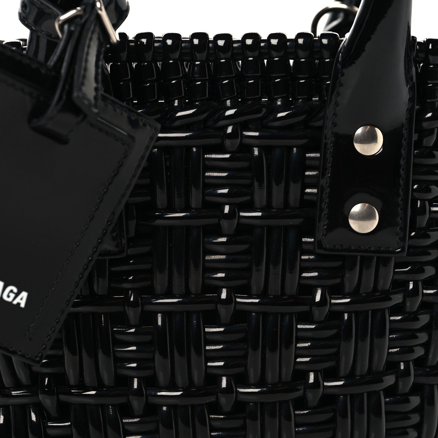 Faux Calfskin Braided Varnished XXS Bistro Basket Black