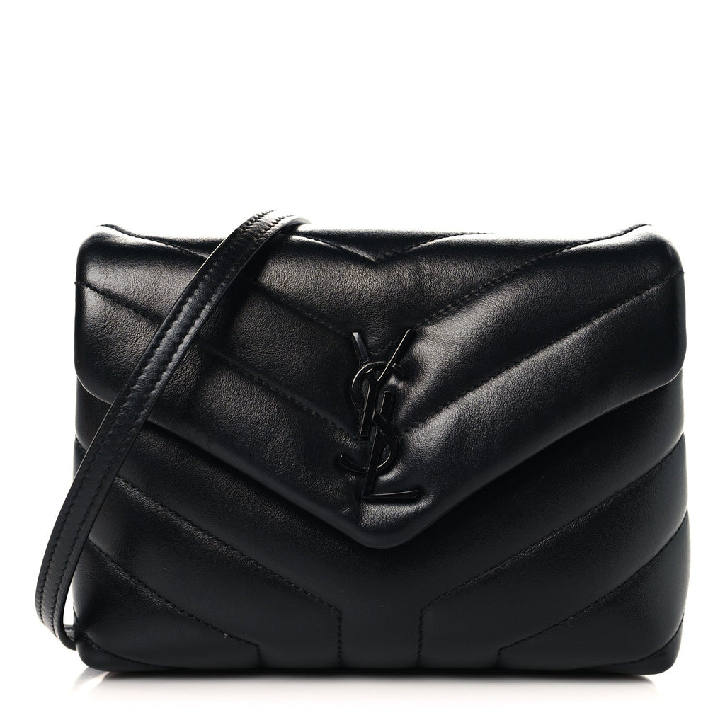 Calfskin Y Quilted Monogram Monochrome Toy Loulou Crossbody Bag Black