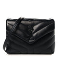 Calfskin Y Quilted Monogram Monochrome Toy Loulou Crossbody Bag Black
