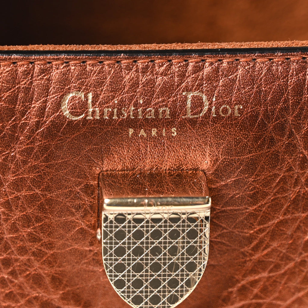 Metallic Grained Calfskin Mini Diorever Flap Orange