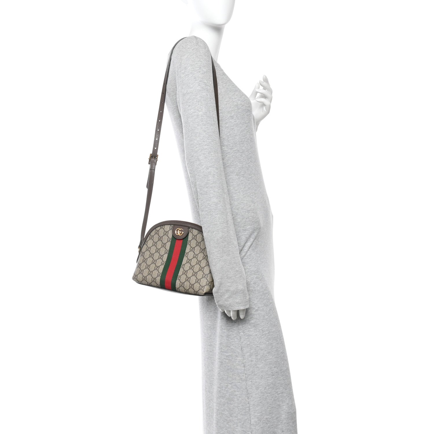 GG Supreme Monogram Textured Dollar Calfskin Web Small Ophidia Dome Shoulder Bag Beige Ebony New Acero