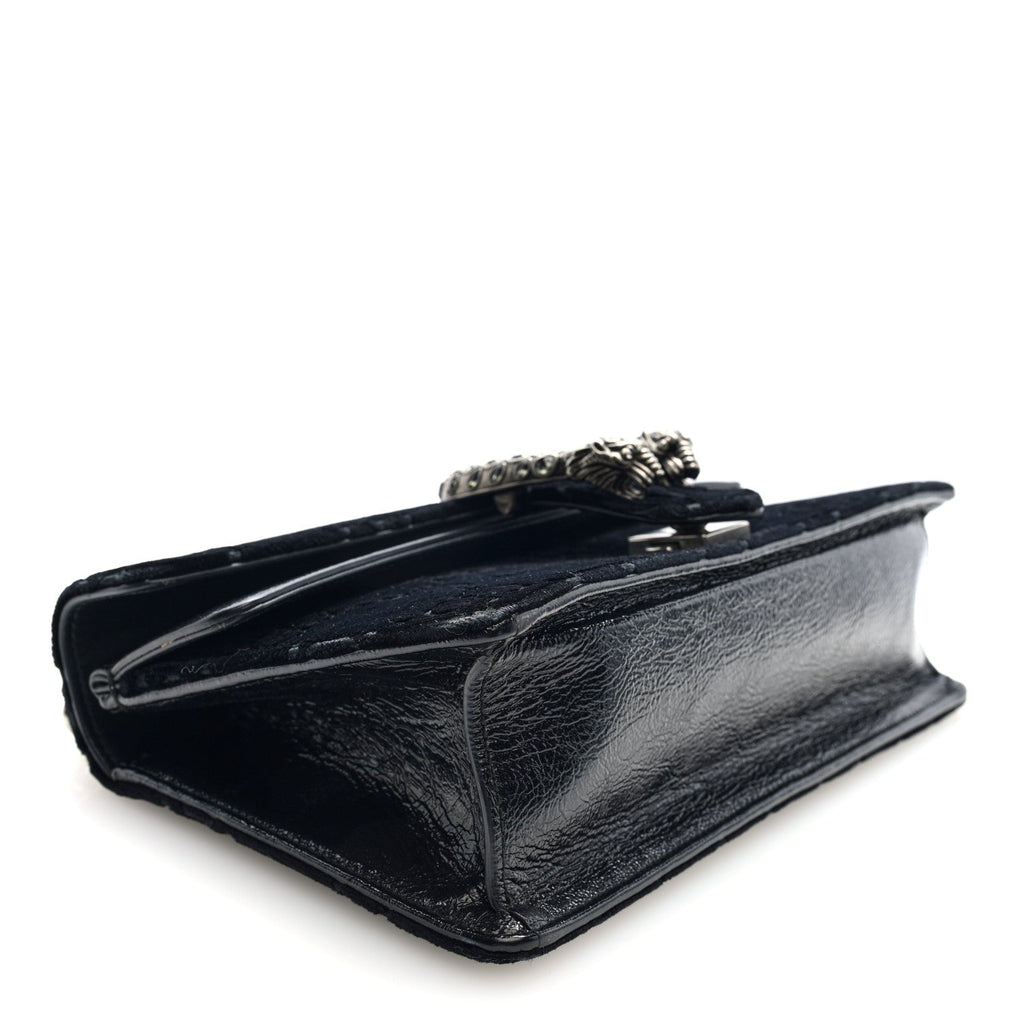 Velvet Skipper Crystal GG Monogram Small Dionysus Shoulder Bag Black Black Diamond