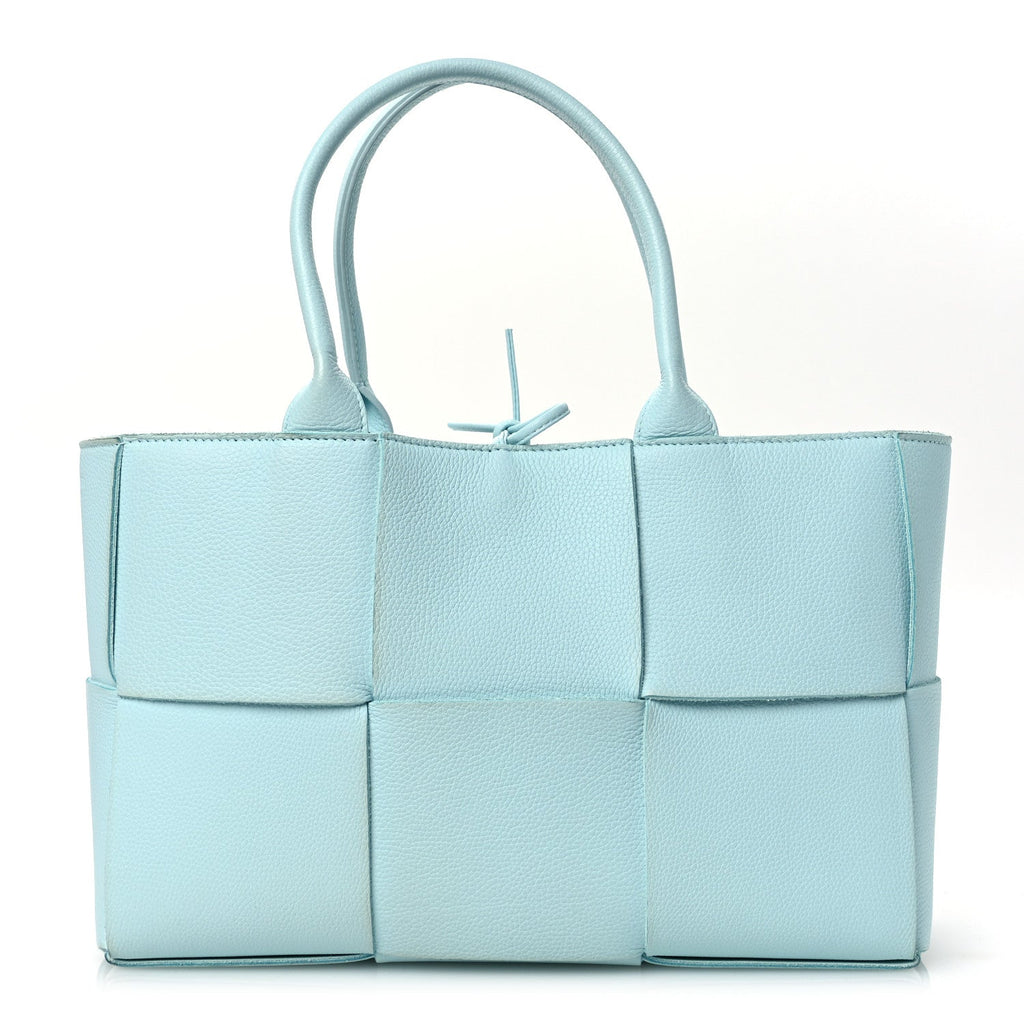 Grained Calfskin Maxi Intrecciato Small Arco Tote Pale Blue