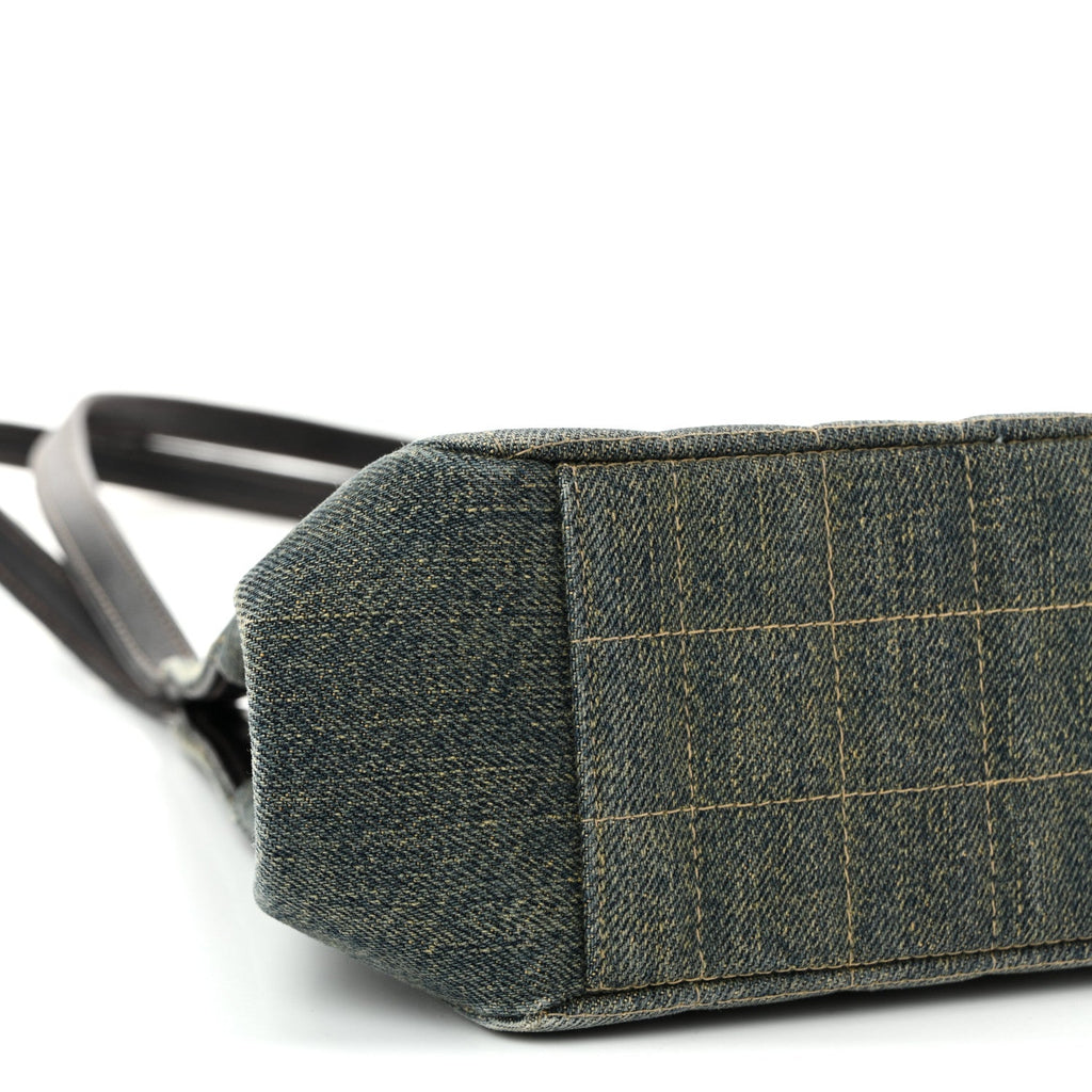 Denim Quilted CC Chocolate Bar Shoulder Bag Blue