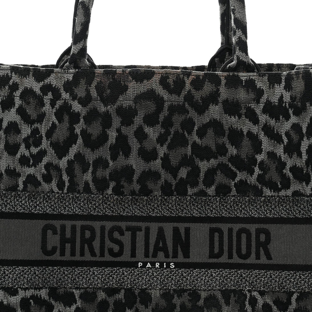 Canvas Mizza Embroidered Large Leopard Book Tote Grey