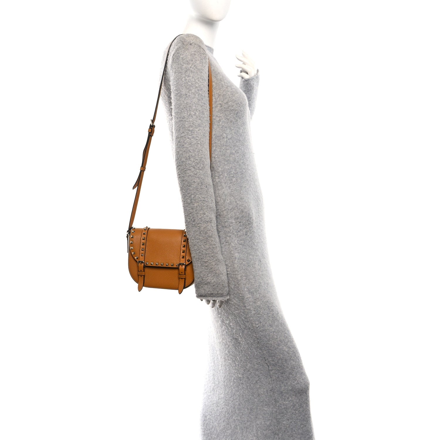 Vitello Small Rockstud Satchel Crossbody Bag Light Cuir