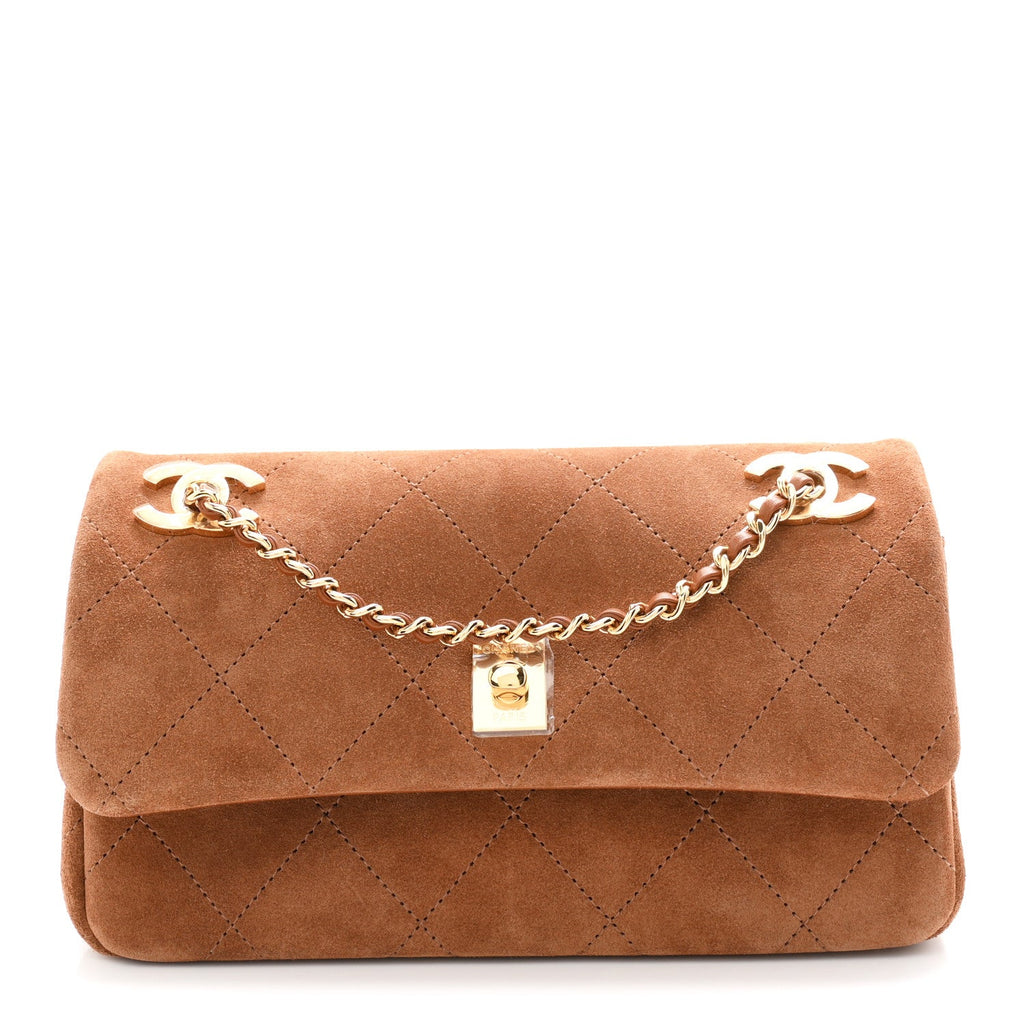 Suede Calfskin Quilted Small Eyes On You Flap Camel