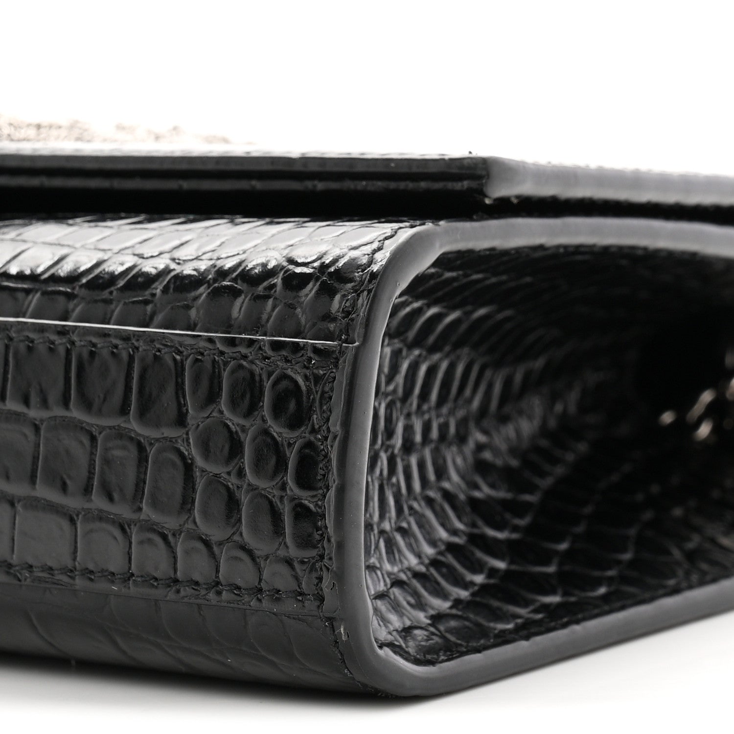 Calfskin Crocodile Embossed Small Classic Monogram Kate Tassel Satchel Black