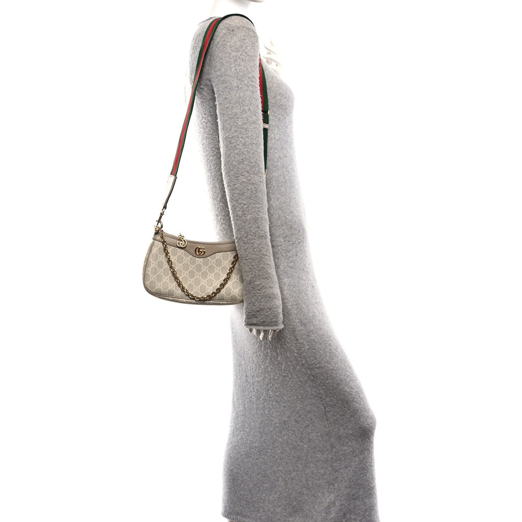 GG Supreme Monogram Textured Dollar Calfskin Web Small Ophidia GG Handbag Beige Mystic White Oatmeal